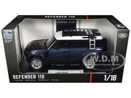 Land Rover Defender 110 Blue Metallic with White Top and Roof Rack 1/18 Diecast Model Car Heimanba Q1002A-BL