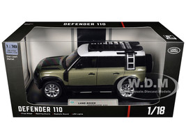 Land Rover Defender 110 Green Metallic with White Top and Roof Rack 1/18 Diecast Model Car Heimanba Q1002A-GRN