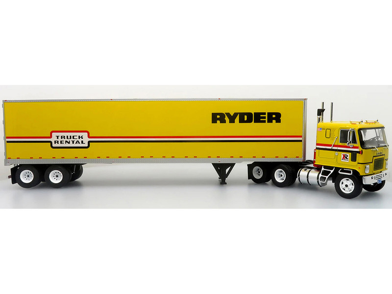 1970 GMC Astro 95 Tractor with Dry Van Trailer Ryder Truck Rental Yellow with Stripes North American Vintage Truck Collection Limited Edition to 504 pieces Worldwide 1/43 Diecast Model Iconic Replicas 43-0662