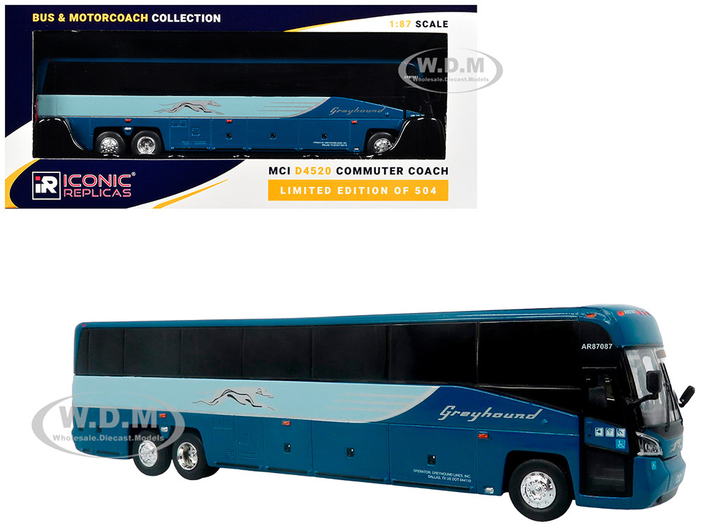 MCI D4520 Commuter Coach Bus "Greyhound Lines" Blue with Light Blue Stripes "The Bus & Motorcoach Collection" Limited Edition to 504 pieces Worldwide