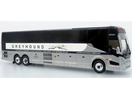 Prevost H3-45 Coach Bus Greyhound Scenicruiser Service White and Raw Metal The Bus & Motorcoach Collection Limited Edition to 504 pieces Worldwide 1/87 (HO) Diecast Model Iconic Replicas 87-0659