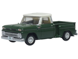 1965 Chevrolet C10 Stepside Pickup Truck Dark Green with Ivory Top 1/87 (HO) Scale Diecast Model Car Oxford Diecast 87CP65008