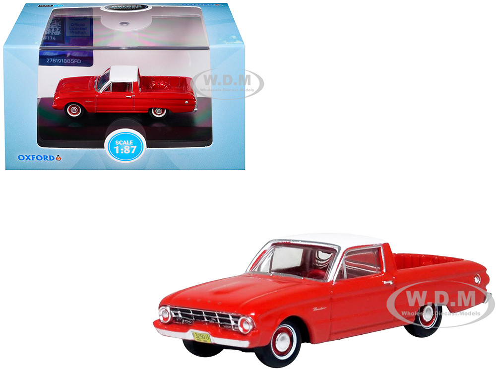 1960 Ford Falcon Ranchero Monte Carlo Red with Corinthian White Top 1/87 (HO) Scale Diecast Model Car by Oxford Diecast
