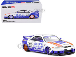 Nissan Skyline GT R R33 RHD Right Hand Drive #33 BFTHR V1 Blue and White with Graphics Designed by Jun Imai Kaido House Special 1/64 Diecast Model Car Mini GT KHMG213