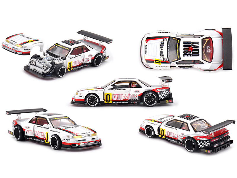 Nissan Silvia S13 R Circuit Spec V1 RHD Right Hand Drive White with Graphics Designed by Jun Imai Kaido House Special 1/64 Diecast Model Car Mini GT KHMG251