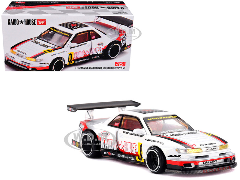 Nissan Silvia S13 R Circuit Spec V1 RHD Right Hand Drive White with Graphics Designed by Jun Imai Kaido House Special 1/64 Diecast Model Car Mini GT KHMG251