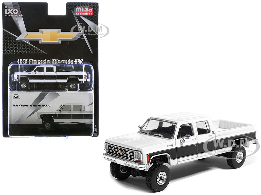 1978 Chevrolet Silverado K30 Crew Cab Pickup Truck White and Black 1/64 Diecast Model Car by IXO Models