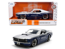 1970 Ford Mustang Boss 429 Iron Stallion Speed Shop Silver and Dark Blue Metallic Bigtime Muscle Series 1/24 Diecast Model Car Jada 36639