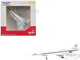 Tupolev Tu 144D Commercial Aircraft Aeroflt  Technik Museum Sinsheim CCCP 77112 White with Blue Stripes 1/400 Diecast Model Airplane Herpa HE562867