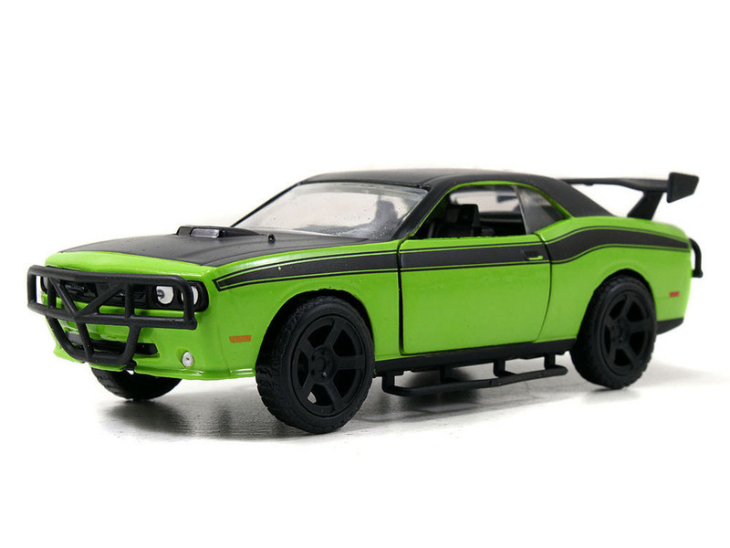 Letty s Dodge Challenger SRT8 Green with Matt Black Top and Hood and Black Stripes Furious 7 2015 Movie Fast & Furious 25th Anniversary Series 1/32 Diecast Model Car Jada 97140-25TH