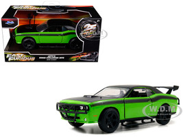 Letty s Dodge Challenger SRT8 Green with Matt Black Top and Hood and Black Stripes Furious 7 2015 Movie Fast & Furious 25th Anniversary Series 1/32 Diecast Model Car Jada 97140-25TH