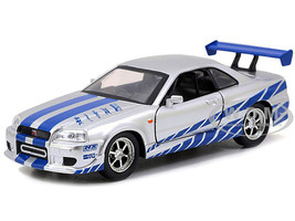 Brian s Nissan Skyline GT R R34 RHD Right Hand Drive Silver Metallic with Blue Stripes 2 Fast 2 Furious 2003 Movie Fast & Furious 25th Anniversary Series 1/32 Diecast Model Car Jada 97184-25TH