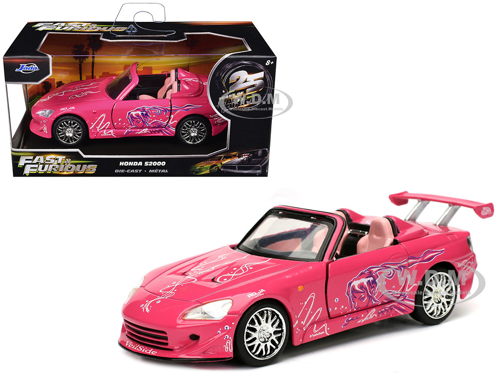 Sukis Honda S2000 Convertible Pink with Graphics "2 Fast 2 Furious" (2003) Movie "Fast & Furious 25th Anniversary" Series 1/32 Diecast Model Car by J
