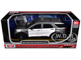 2022 Ford Police Interceptor Utility Gray Metallic with White Doors Builder s Kit with Flashing Light Bar and Front and Rear Lights and Sounds 1/24 Diecast Model Car Motormax 79541-BB-GRYW