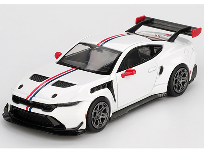 Ford Mustang GTD Spirit of America White with Red and Blue Stripes Limited Edition 1/64 Diecast Model Car Mini GT MGT01097