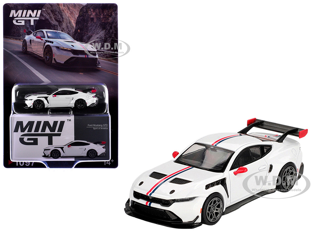 Ford Mustang GTD "Spirit of America" White with Red and Blue Stripes Limited Edition 1/64 Diecast Model Car by Mini GT