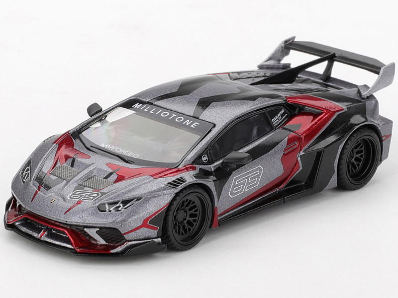 Lamborghini Huracan GT LB WORKS RONIN Gray Metallic with Black and Red Graphics Limited Edition 1/64 Diecast Model Car Mini GT MGT01177