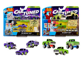 1969 Pontiac GTO Purple Metallic and 1967 Chevrolet C10 Pickup Truck Green Metallic Custom Shop 2 Car Set Diecast Model Cars CarTuned 541769-XX3