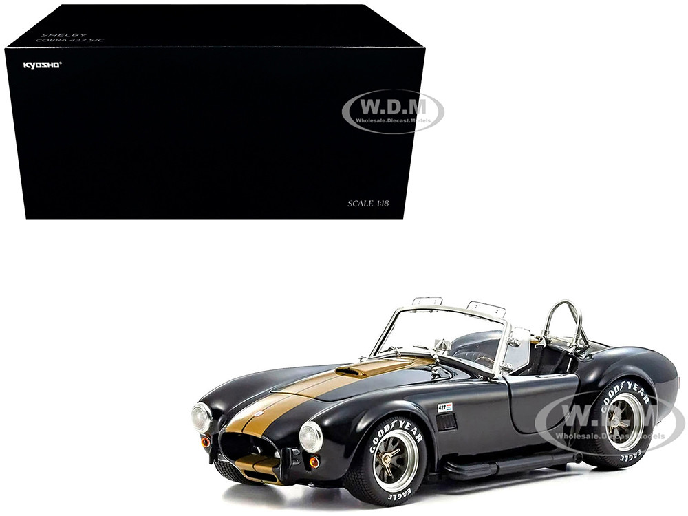 Shelby Cobra 427 S/C Black with Gold Stripes 1/18 Diecast Model Car by Kyosho