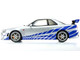 Nissan Skyline GT R R34 RHD Right Hand Drive Silver Metallic with Blue Graphics 2 Fast 2 Furious 2003 Movie 1/12 Model Car Kyosho KSR12007A Nissan Skyline GT R R34 RHD Right Hand Drive Silver Metallic with Blue Graphics 2 Fast 2 Furious 2003 Movie 1/12 Model Car Kyosho KSR12007A