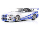 Nissan Skyline GT R R34 RHD Right Hand Drive Silver Metallic with Blue Graphics 2 Fast 2 Furious 2003 Movie 1/12 Model Car Kyosho KSR12007A Nissan Skyline GT R R34 RHD Right Hand Drive Silver Metallic with Blue Graphics 2 Fast 2 Furious 2003 Movie 1/12 Model Car Kyosho KSR12007A