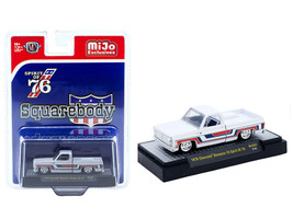 1976 Chevrolet Silverado Bonanza 10 Pickup Truck Spirit of 76 White with Blue and Red Graphics Limited Edition to 12100 pieces Worldwide 1/64 Diecast Model Car M2 Machines 31500-MJS97
