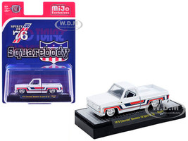 1976 Chevrolet Silverado Bonanza 10 Pickup Truck Spirit of 76 White with Blue and Red Graphics Limited Edition to 12100 pieces Worldwide 1/64 Diecast Model Car M2 Machines 31500-MJS97