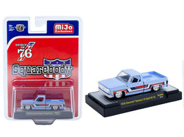 1976 Chevrolet Silverado Bonanza 10 Pickup Truck Spirit of 76 Light Blue with Red White and Blue Graphics Limited Edition to 11770 pieces Worldwide 1/64 Diecast Model Car M2 Machines 31500-MJS99