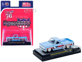1976 Chevrolet Silverado Bonanza 10 Pickup Truck Spirit of 76 Light Blue with Red White and Blue Graphics Limited Edition to 11770 pieces Worldwide 1/64 Diecast Model Car M2 Machines 31500-MJS99