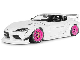 2025 Toyota GR Supra Liberty Walk Body Kit White Metallic with Pink Wheels 1/18 Diecast Model Car Solido S1815502