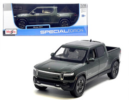 Rivian R1T Pickup Truck Dark Green Metallic with Sunroof Special Edition Series 1/18 Diecast Model Car Maisto 31466GRN