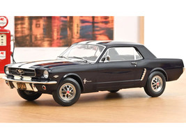 1965 Ford Mustang Hardtop Coupe Nightmist Blue Metallic with White Stripes 1/18 Diecast Model Car Norev 182805