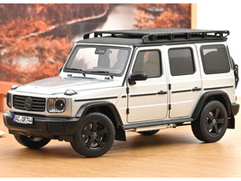 2024 Mercedes-Benz G Class Professional Iridium Silver Metallic with Black Top and Roof Rack 1/18 Diecast Model Car Norev 183030