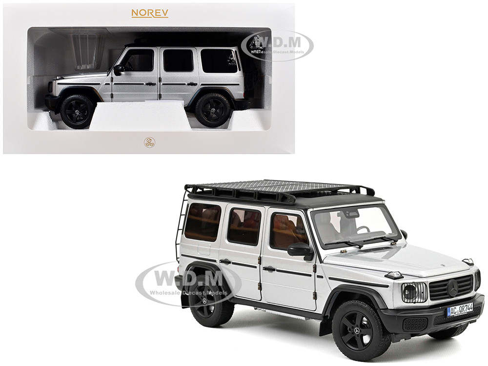 2024 Mercedes-Benz G-Class Professional Iridium Silver Metallic with Black Top and Roof Rack 1/18 Diecast Model Car by Norev