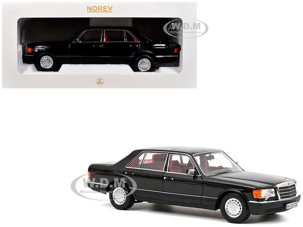 1991 Mercedes-Benz 560 SEL Type W126 Black with Red Interior 1/18 Diecast Model Car by Norev