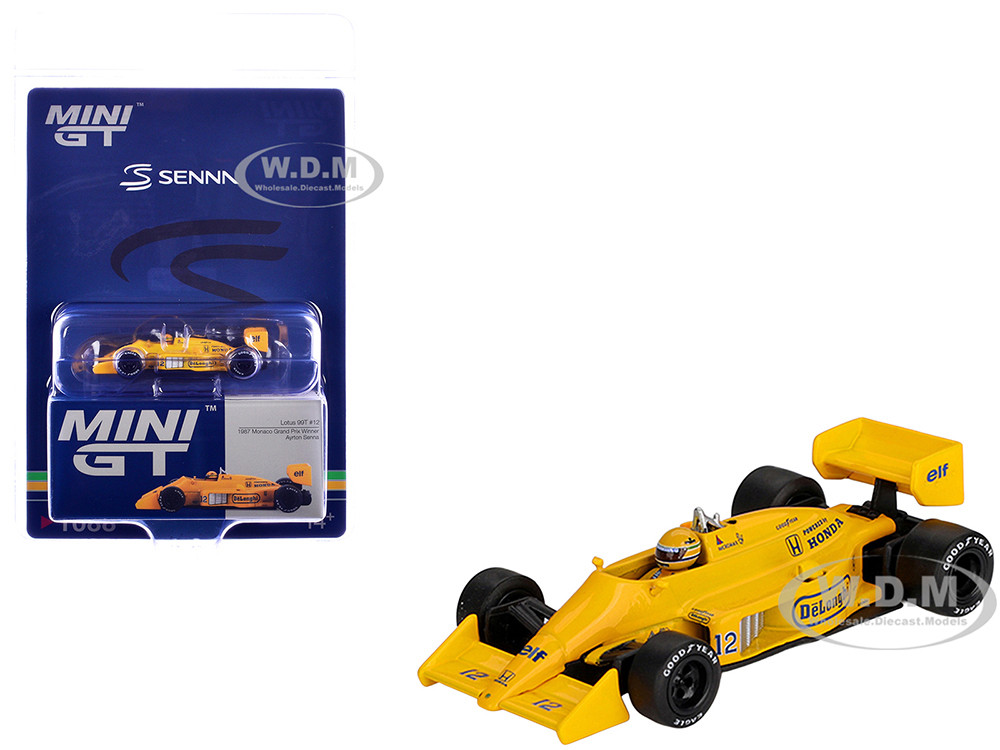 Lotus 99T #12 Ayrton Senna Winner Formula One F1 "Monaco GP" (1987) with Driver Figure Limited Edition 1/64 Diecast Model Car by Mini GT