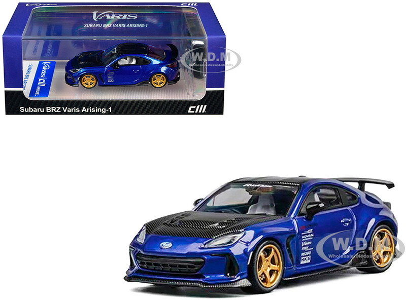 Subaru BRZ Varis Arising 1 RHD Right Hand Drive Blue Metallic with Carbon Hood and Top and Extra Wheels 1/64 Diecast Model Car CM Model CM64-BRZ-08