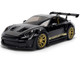 Porsche 911 992 GT3 RS Black with Carbon Top and Hood Stripes and Gold Wheels Hyper Spec Series 1/24 Diecast Model Car Jada 37810