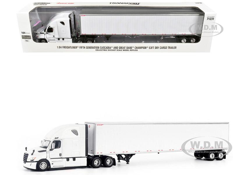 2025 Freightliner Cascadia Gen 5 Truck Tractor with Sleeper and Great Dane Champion 53ft Dry Cargo Trailer Winter White Transport Series 1/64 Diecast Model Diecast Masters 71231