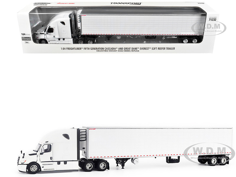 2025 Freightliner Cascadia Gen 5 Truck Tractor with Sleeper and Great Dane Champion 53ft Refrigerated Trailer Winter White Transport Series 1/64 Diecast Model Diecast Masters 71232