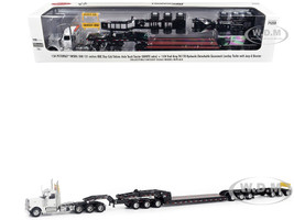 Peterbilt 589 Tridem Axle Truck Tractor with Day Cab and Trail King TK170 Hydraulic Detachable Gooseneck Lowboy Trailer with Jeep and Booster White Transport Series 1/64 Diecast Model Diecast Masters 71233