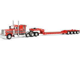 Peterbilt 379 with 63 Flat Top Sleeper and Fontaine Magnitude Lowboy Trailer with Fliptail Anty Trucking & Rigging Red with Black Stripes 1/64 Diecast Model DCP/First Gear 60-2355