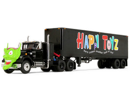 White Western Star 4800 with Green Goblin Head and 40 Vintage Trailer Black with Graphics Maximum Overdrive 1986 Movie 40th Anniversary 1/64 Diecast Model DCP/First Gear 68-2287