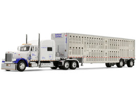 Peterbilt 379 with 70 Mid Roof Sleeper and Wilson Silverstar Livestock Trailer National Carriers White Legacy Series #5 1/64 Diecast Model DCP/First Gear 69-2306