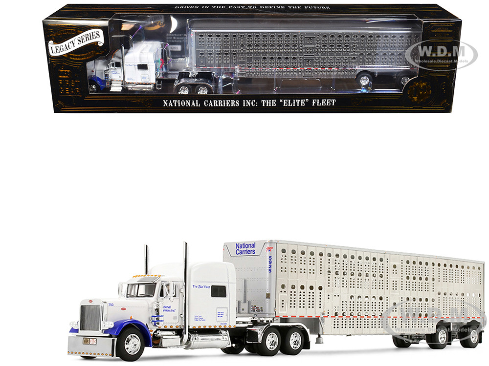 Peterbilt 379 with 70" Mid-Roof Sleeper and Wilson Silverstar Livestock Trailer "National Carriers" White "Legacy Series #5" 1/64 Diecast Model by DCP