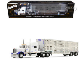Peterbilt 379 with 70 Mid Roof Sleeper and Wilson Silverstar Livestock Trailer National Carriers White Legacy Series #5 1/64 Diecast Model DCP/First Gear 69-2306
