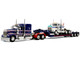 Kenworth W900L with 72 Aerocab Flat Top Sleeper Blue with White Stripes and Fontaine Magnitude Lowboy Trailer with Kenworth W900A Load White with Blue and Red Stripes America 250 1/64 Diecast Model DCP/First Gear 69-2311