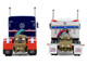 Kenworth W900L with 72 Aerocab Flat Top Sleeper Blue with White Stripes and Fontaine Magnitude Lowboy Trailer with Kenworth W900A Load White with Blue and Red Stripes America 250 1/64 Diecast Model DCP/First Gear 69-2311