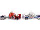 Peterbilt 589 with 44 Flat Top Sleeper Red with Blue Stripes and Fontaine Renegade LXT40 Lowboy Trailer with Peterbilt 359 Load White with Blue and Red Stripes America 250 1/64 Diecast Model DCP/First Gear 69-2348 Peterbilt 589 with 44 Flat Top Sleeper Red with Blue Stripes and Fontaine Renegade LXT40 Lowboy Trailer with Peterbilt 359 Load White with Blue and Red Stripes America 250 1/64 Diecast Model DCP/First Gear 69-2348