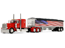 Peterbilt 389 with 48 Flat Top Sleeper and 43 Wilson Pacesetter High Side Grain Trailer Wilson USA 250 Red 1/64 Diecast Model DCP/First Gear 69-2367